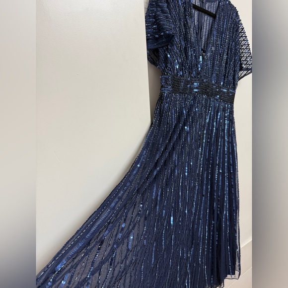 NWT | Mac Duggal 14007 Midnight Blue Navy A Line Embellished Midi Dress Size 12 - Picture 10 of 15